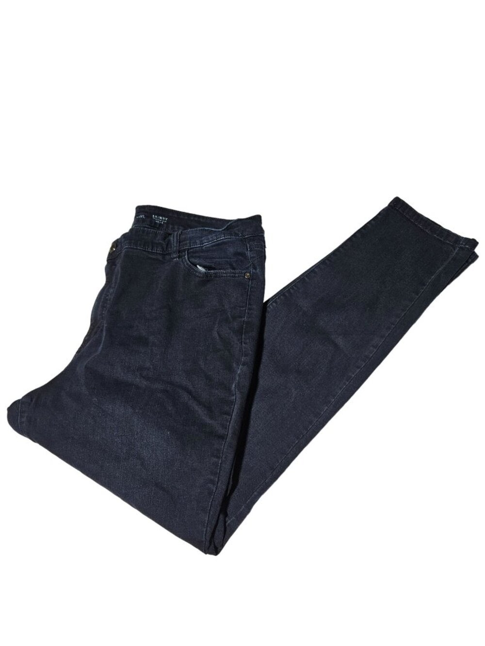 Vera Wang Skinny Mid Rise Jeans Womens Size 24W Long High Rise Dark Wash Denim